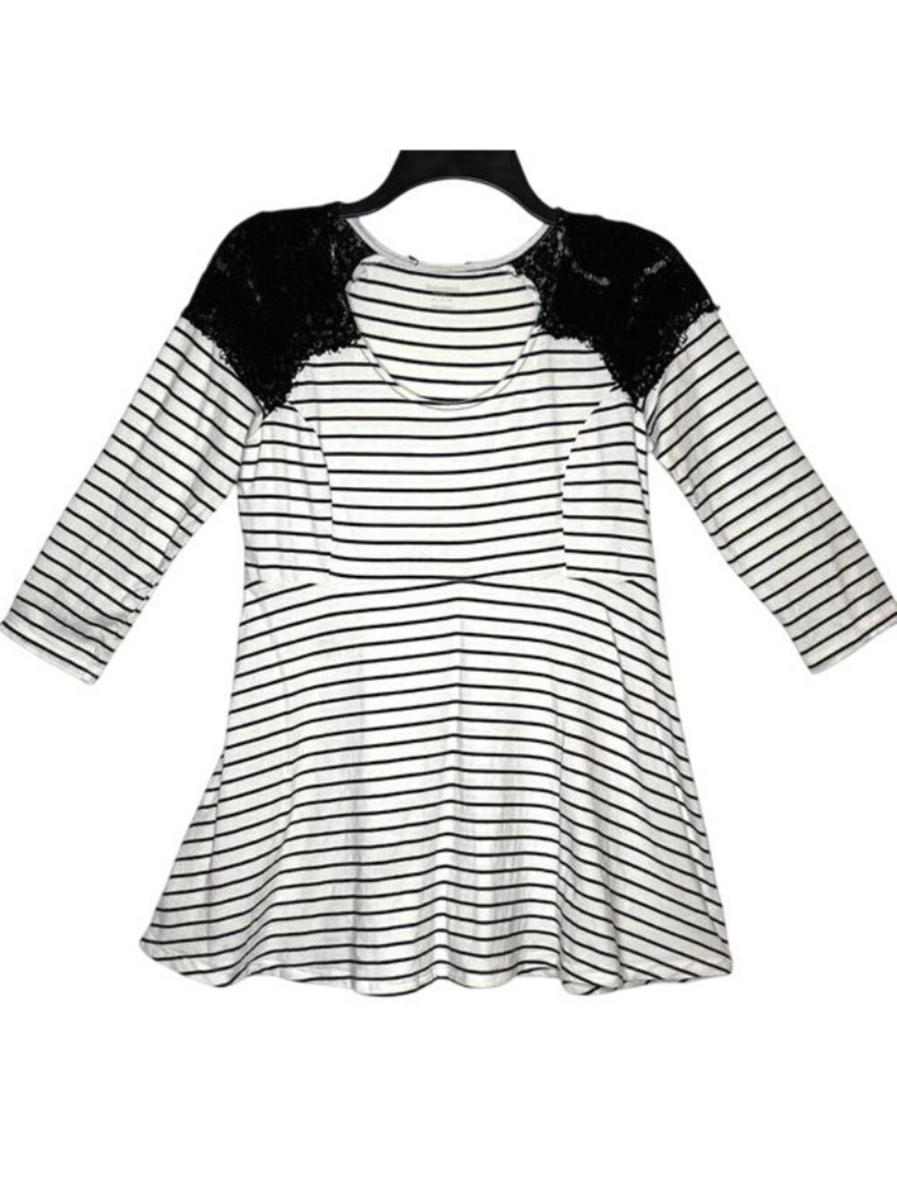 Motherhood Maternity Black White Stripe & Lace Maternity Top M